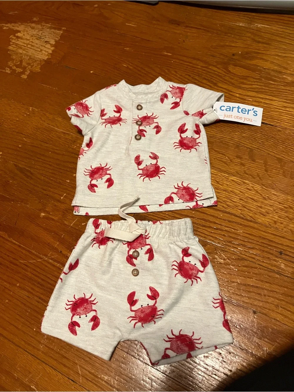 Carter's Cream Top & Shorts Set with Red Crab Print